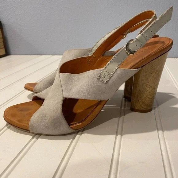 Latitude Femme Italy Suede Slingback Heels Criss Cross Sandals Wood‎ Heel 40 - Picture 8 of 10